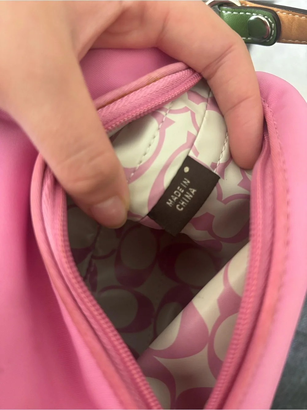 COACH Pink Mini Shoulder Bag with Green Trim